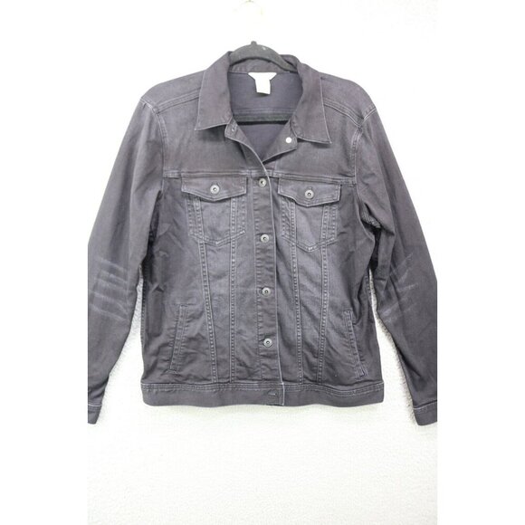 Duluth Trading Co. Black Denim Women's Jacket-Size Medium-Distressed-Pockets - Picture 1 of 14
